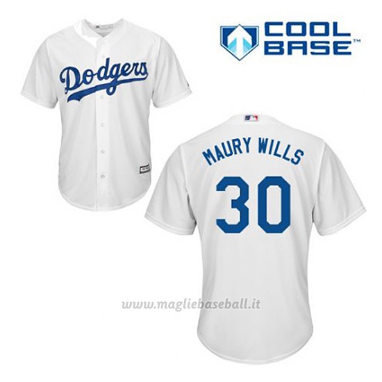 Maglia Baseball Uomo Los Angeles Dodgers Maury Wills 30 Bianco 1ªCool Base